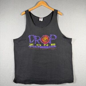 Vintage Drop Zone Stunt Tower Tank Top Mens XL Great America Black 1996 Hanes